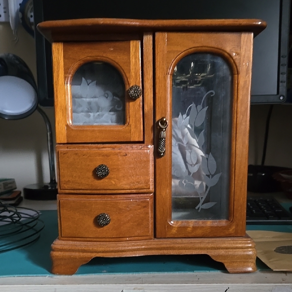 Elegant Wooden Jewelry Cabinet with Glass Doors